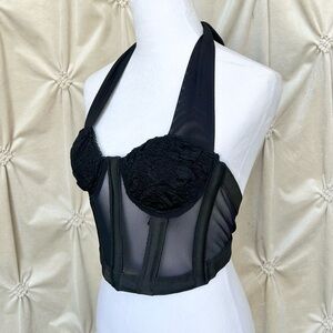 90s Black Halter Corset Top
